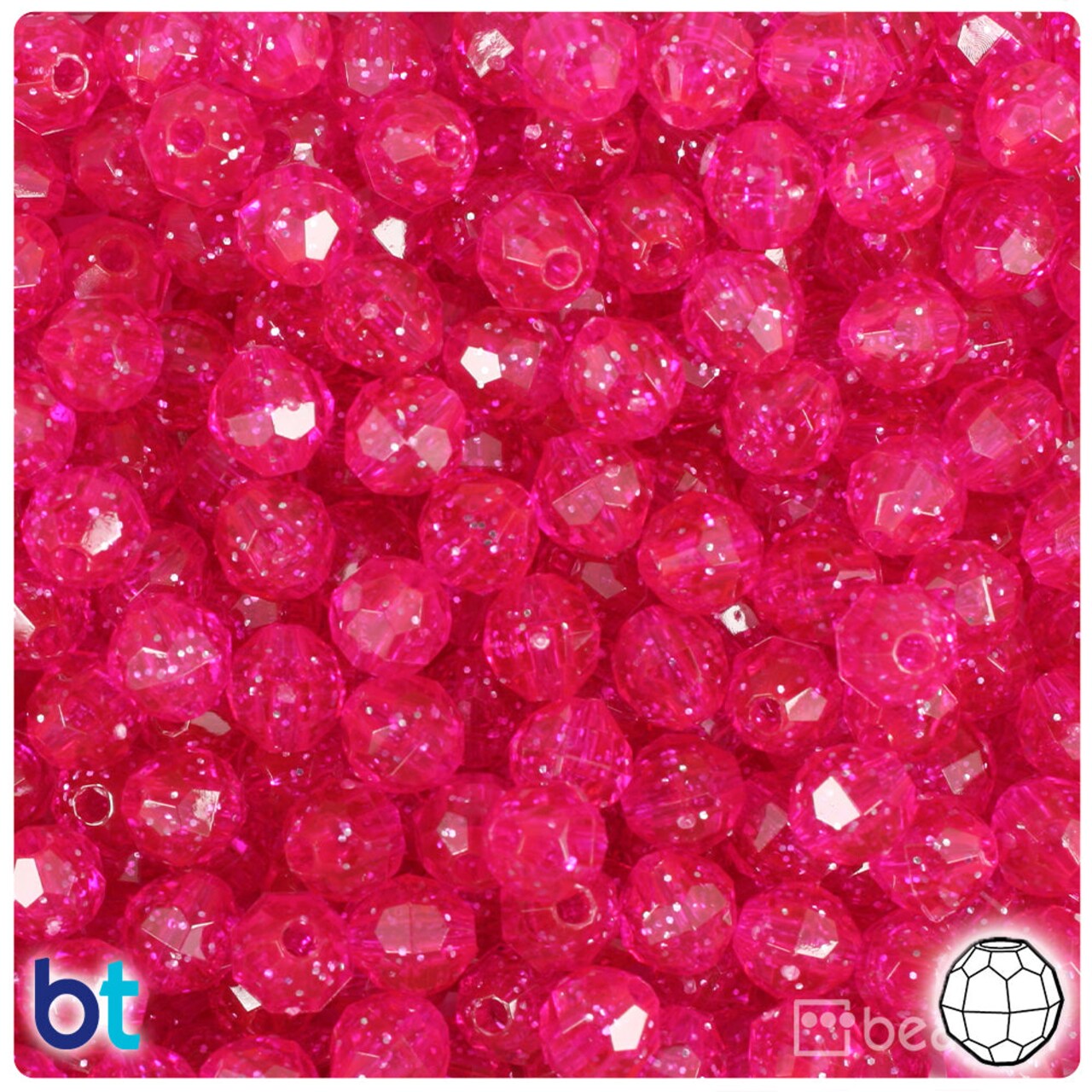 BeadTin Bright Pink Sparkle 8mm Faceted Round Plastic Craft Beads (450pcs)